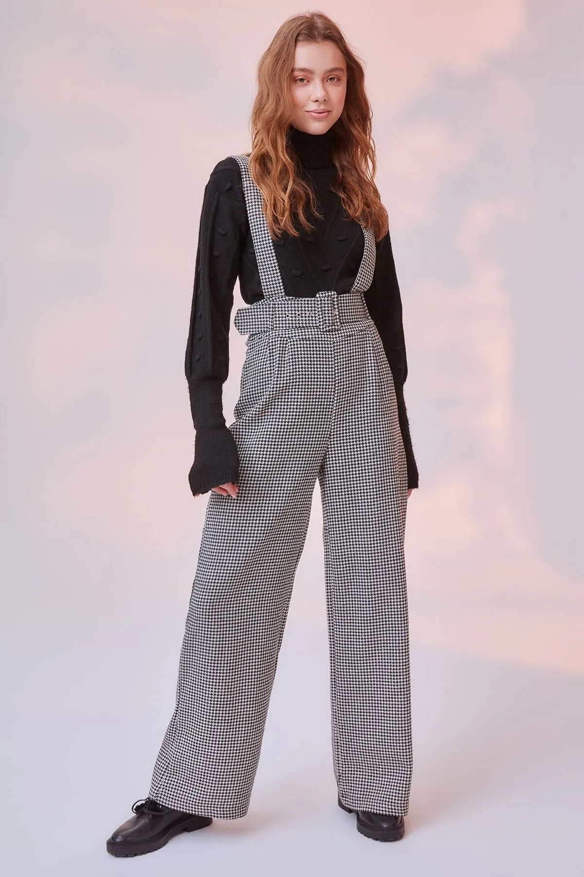 16095 Black Patterned Wide Leg Jumpsuit