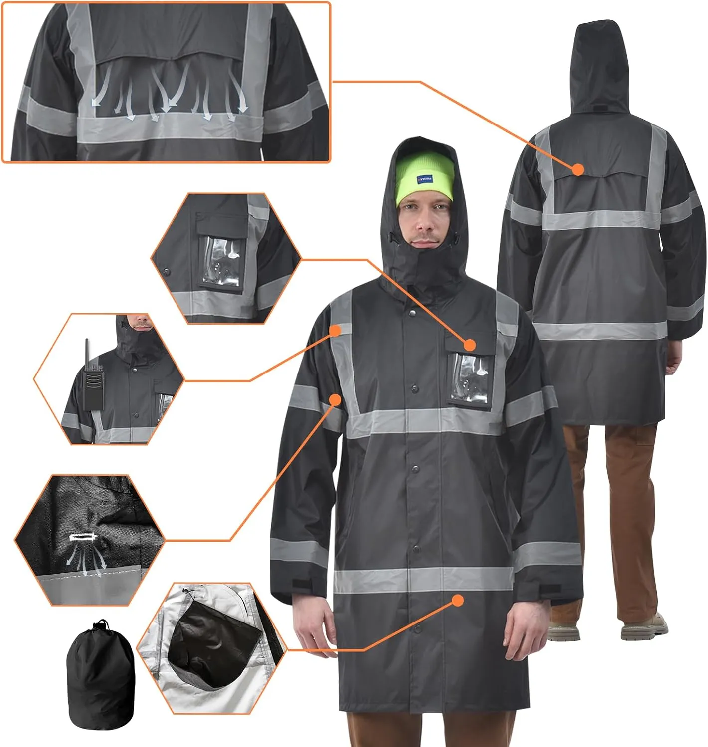 A-SAFETY High Vis Rain Jacket Trench Coat &Safety Rain Jacket RIVER OTTER Rain Bibs ANSI Class 3