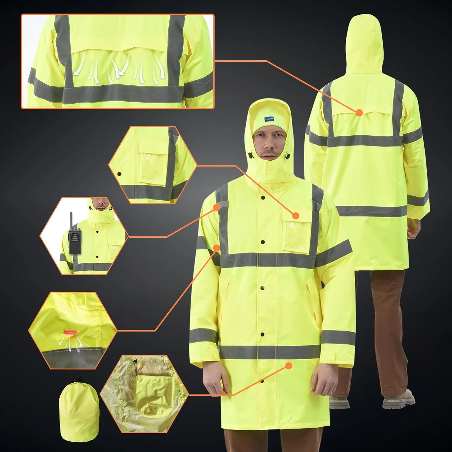 A-SAFETY High Vis Rain Jacket Trench Coat &Safety Rain Jacket RIVER OTTER Rain Bibs ANSI Class 3