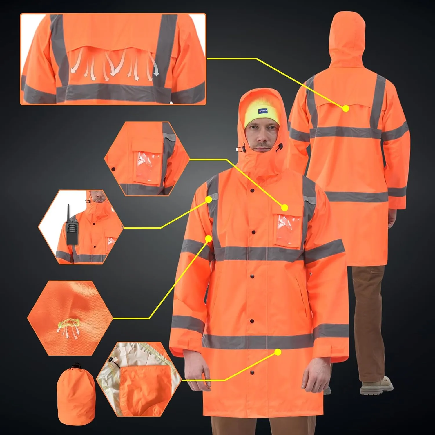 A-SAFETY High Vis Rain Jacket Trench Coat &Safety Rain Jacket RIVER OTTER Rain Bibs ANSI Class 3