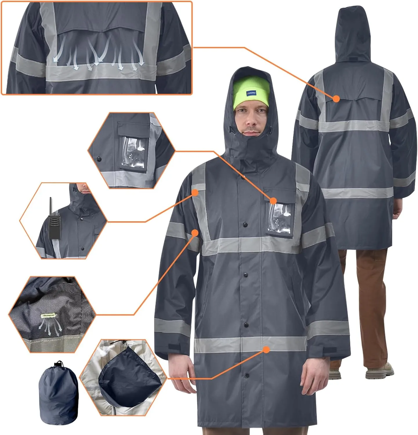 A-SAFETY High Vis Rain Jacket Trench Coat &Safety Rain Jacket RIVER OTTER Rain Bibs ANSI Class 3
