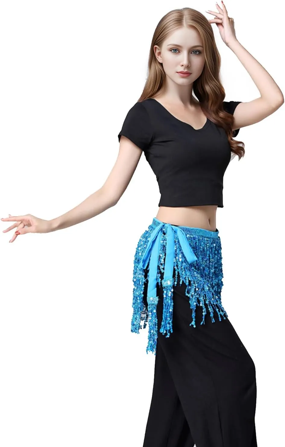 Belly Dance Hip Scarf Sequin Tassel Skirt Wrap Sparkly Rave Costume for Women