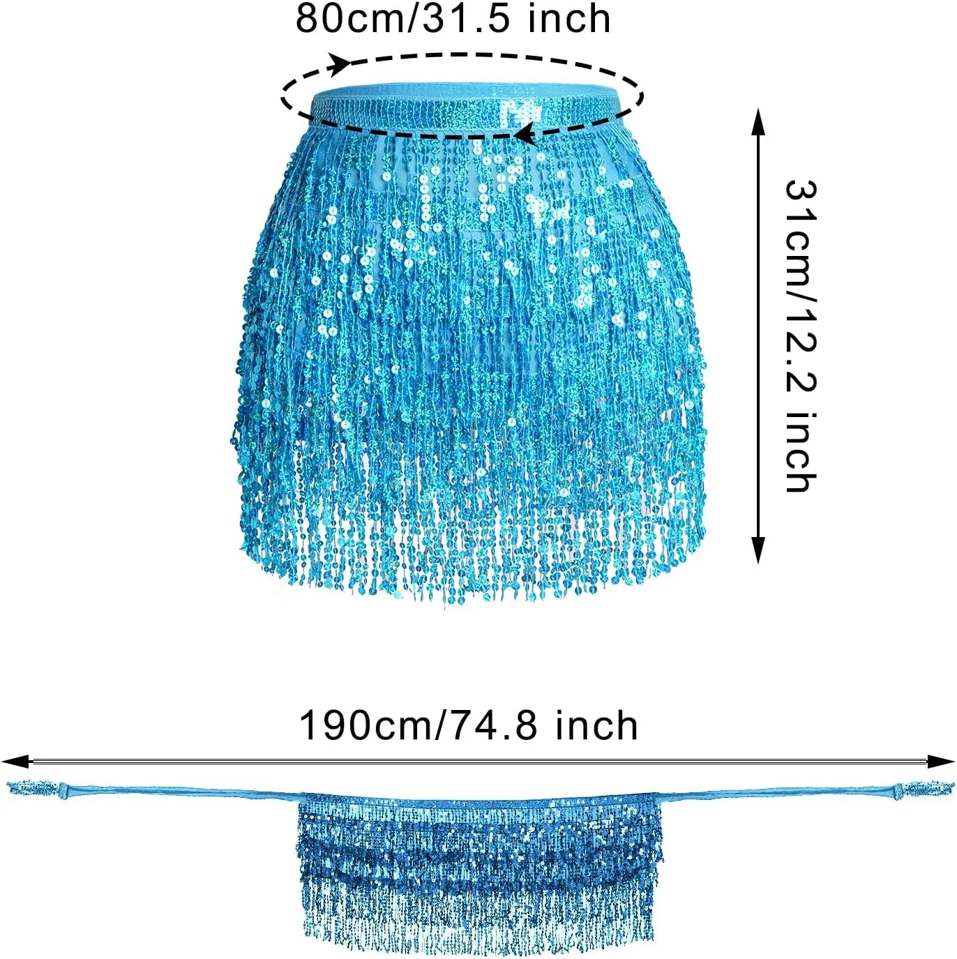 Belly Dance Hip Scarf Sequin Tassel Skirt Wrap Sparkly Rave Costume for Women
