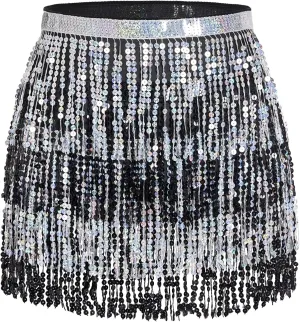 Belly Dance Hip Scarf Sequin Tassel Skirt Wrap Sparkly Rave Costume for Women