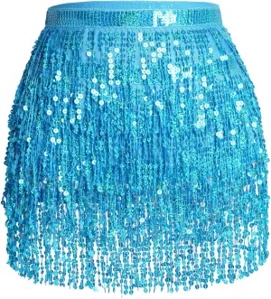 Belly Dance Hip Scarf Sequin Tassel Skirt Wrap Sparkly Rave Costume for Women