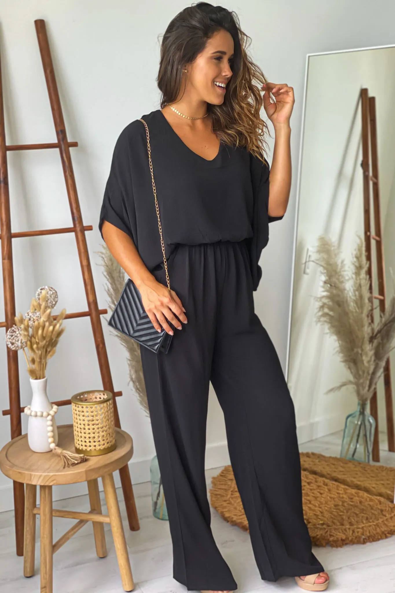 Black Jumpsuit With Dolman Sleeves