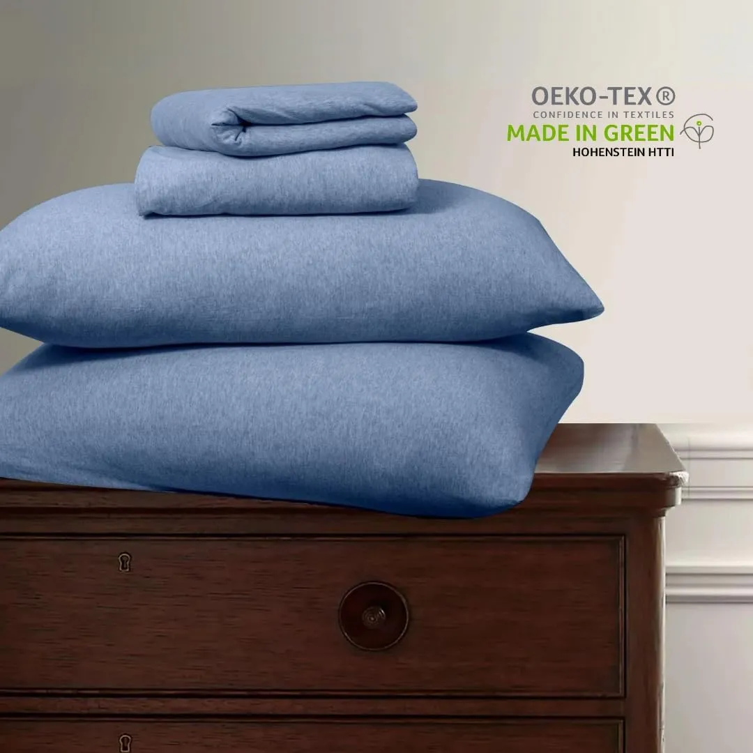 Briarwood Home Heather Knit Jersey Sheet Set  100% Organic Cotton, Deep Pockets, Non-Pilling, Cooling, Breathable, Super Soft & Stretchy T-Shirt Comfort (Aquarius Blue, Queen)