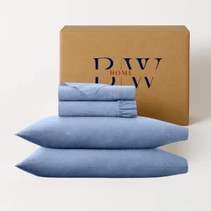 Briarwood Home Heather Knit Jersey Sheet Set  100% Organic Cotton, Deep Pockets, Non-Pilling, Cooling, Breathable, Super Soft & Stretchy T-Shirt Comfort (Aquarius Blue, Queen)