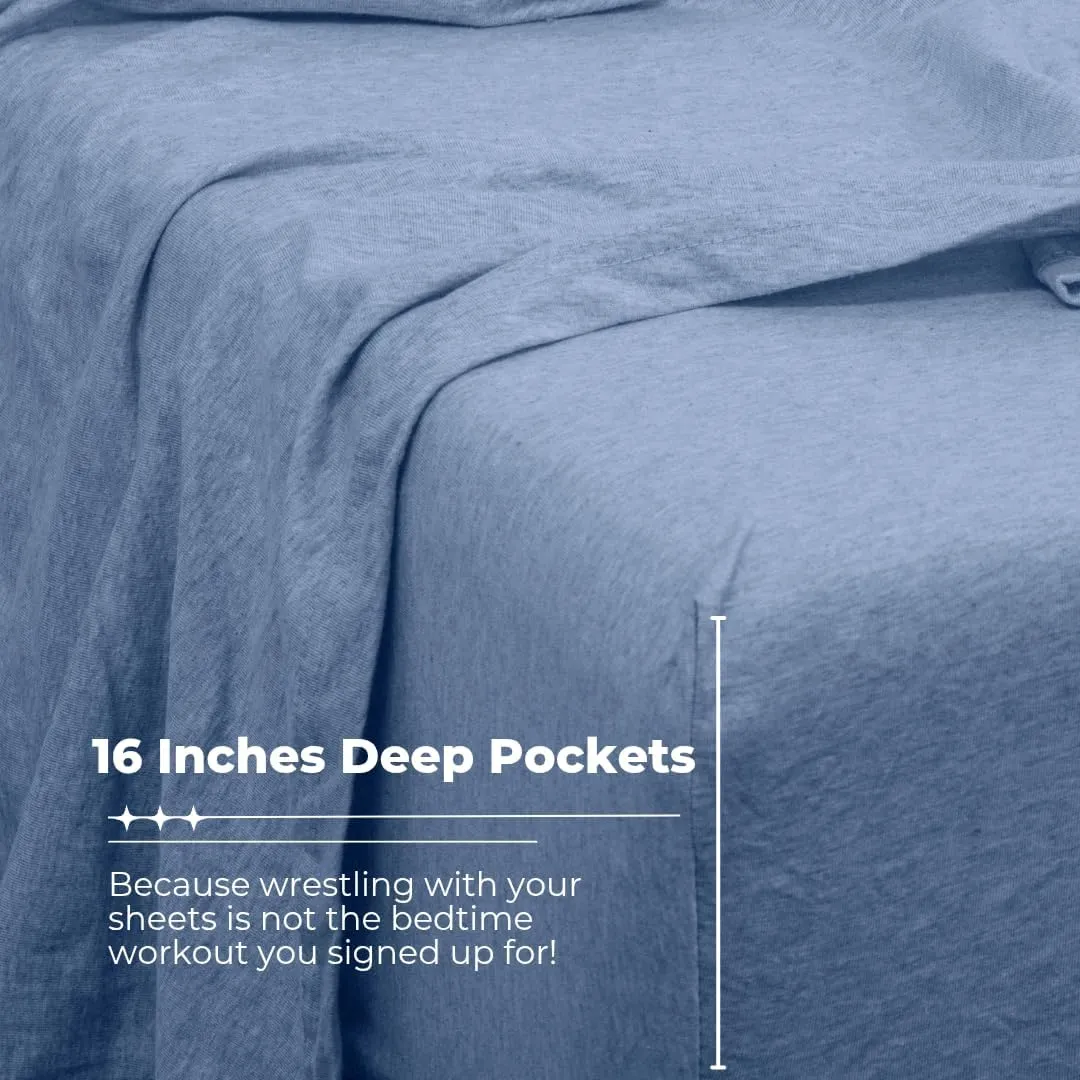 Briarwood Home Heather Knit Jersey Sheet Set  100% Organic Cotton, Deep Pockets, Non-Pilling, Cooling, Breathable, Super Soft & Stretchy T-Shirt Comfort (Aquarius Blue, Queen)