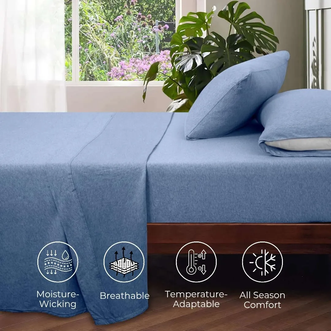 Briarwood Home Heather Knit Jersey Sheet Set  100% Organic Cotton, Deep Pockets, Non-Pilling, Cooling, Breathable, Super Soft & Stretchy T-Shirt Comfort (Aquarius Blue, Queen)