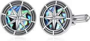 Comapss/Viking/Airplane/Sanit Michael/Firefighter/Masonic/Guitar Cufflink 925 Sterling Silver Abalone/Black Onyx Cufflinks for Men Tuxedo Shirt Executive Groom Father Wedding Present for Men