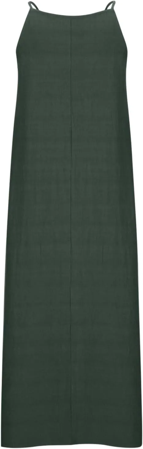 Cotton Linen Sundress for Women Summer Sleeveless Casual Loose Maxi Dress Lightweight Side Slit Cami Dresses