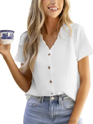CUPSHE Women Summer Tops Short Sleeve Dressy Casual Business Work Blouses Office Shirts