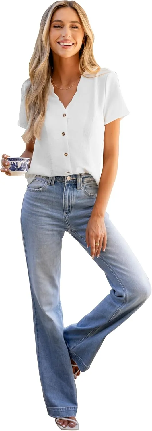 CUPSHE Women Summer Tops Short Sleeve Dressy Casual Business Work Blouses Office Shirts