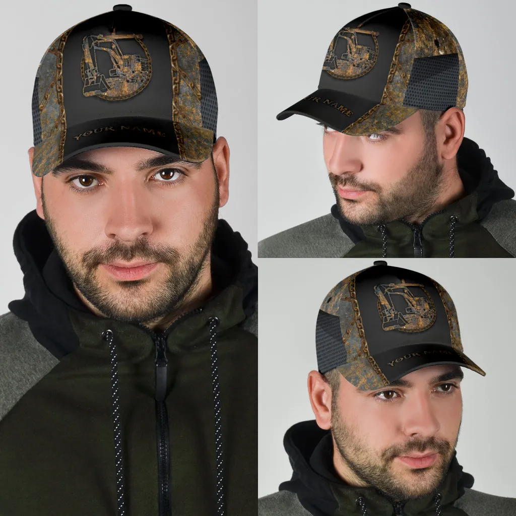 Customized With Name Excavator 3D Full Printing Classic Cap Hat, Excavator Baseball Cap Hat