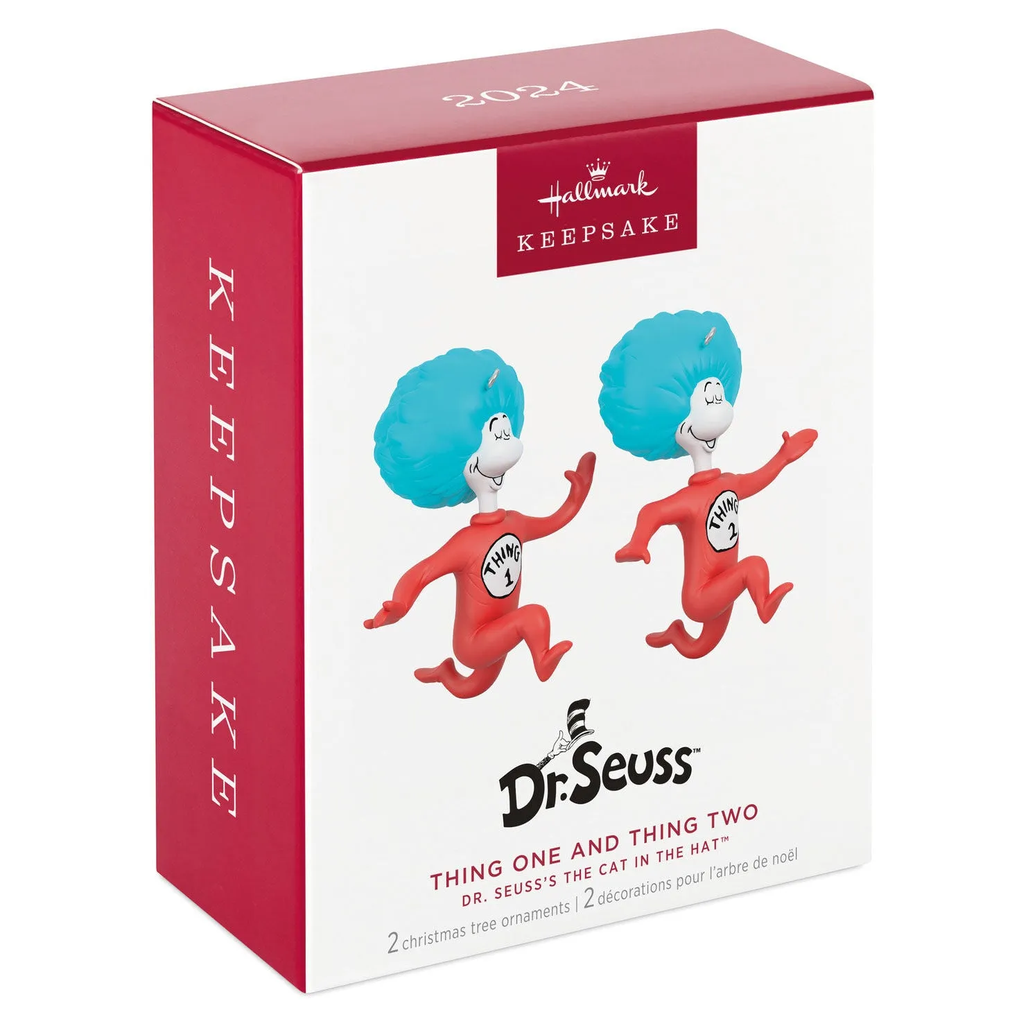 Dr. Seuss's The Cat in the Hat™ Thing One and Thing Two Ornaments, Set of 2 — 2024 Hallmark Keepsake Christmas Ornament