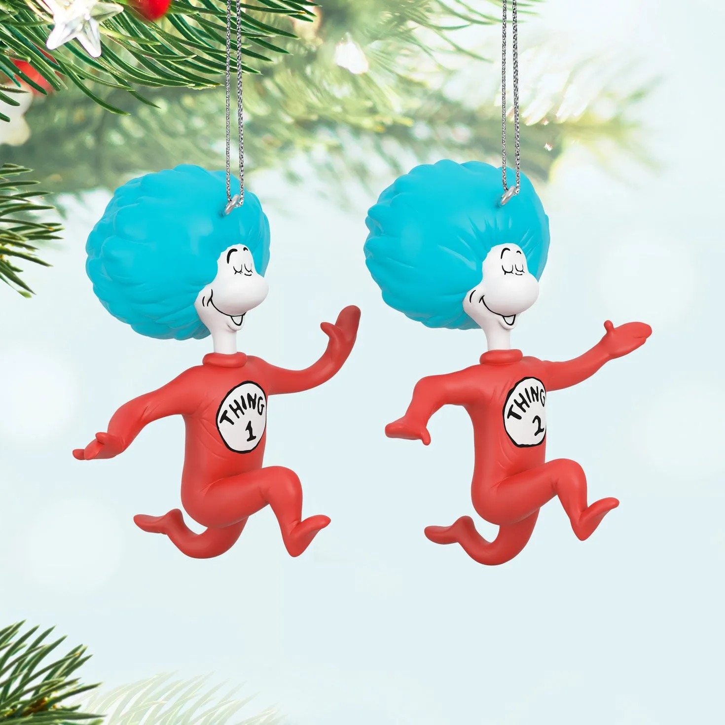 Dr. Seuss's The Cat in the Hat™ Thing One and Thing Two Ornaments, Set of 2 — 2024 Hallmark Keepsake Christmas Ornament