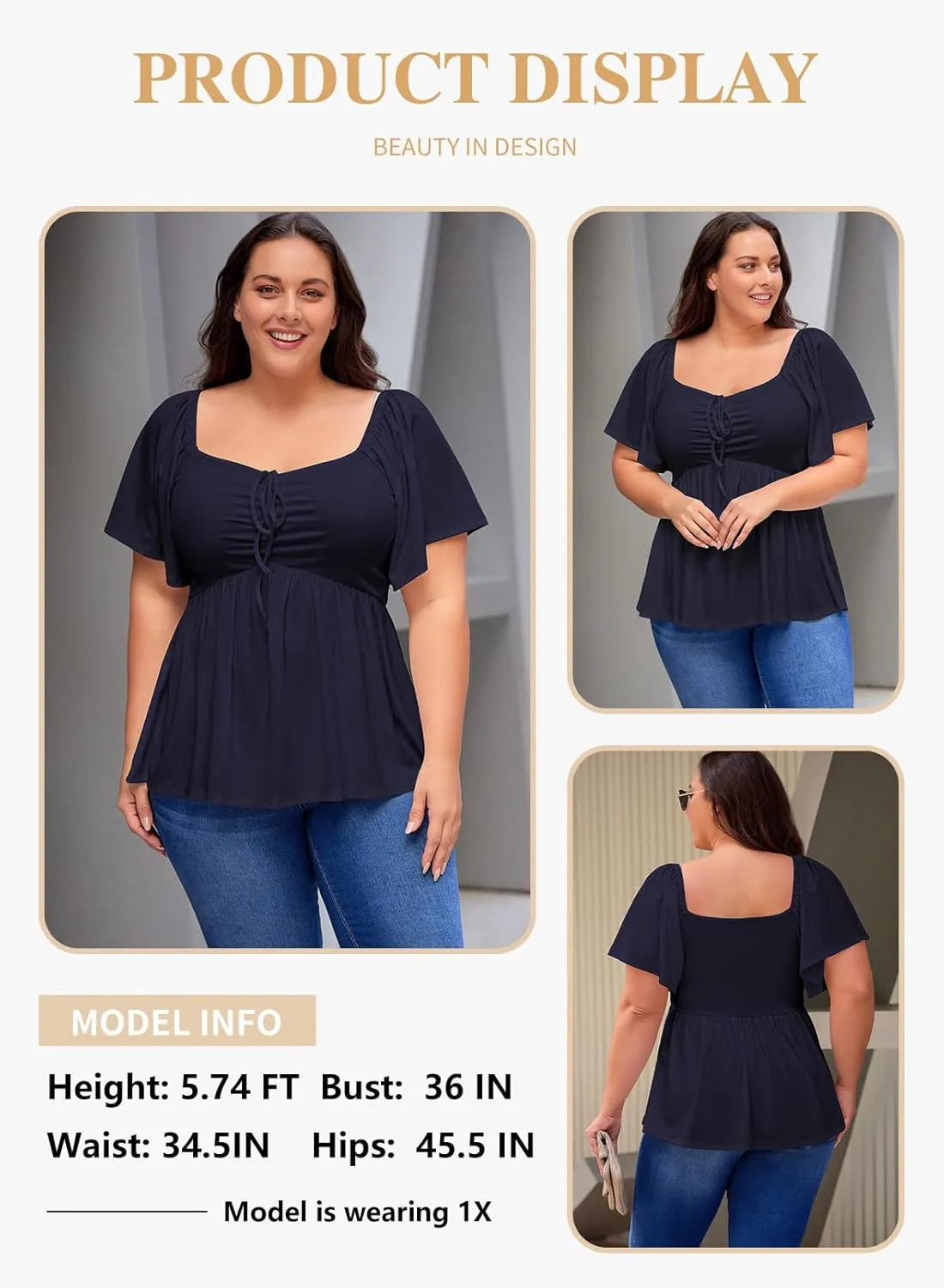 Eytino Women Plus Size Sweetheart Neck Short Sleeve Shirred Peplum Blouse Tops Shirts(1X-5X)
