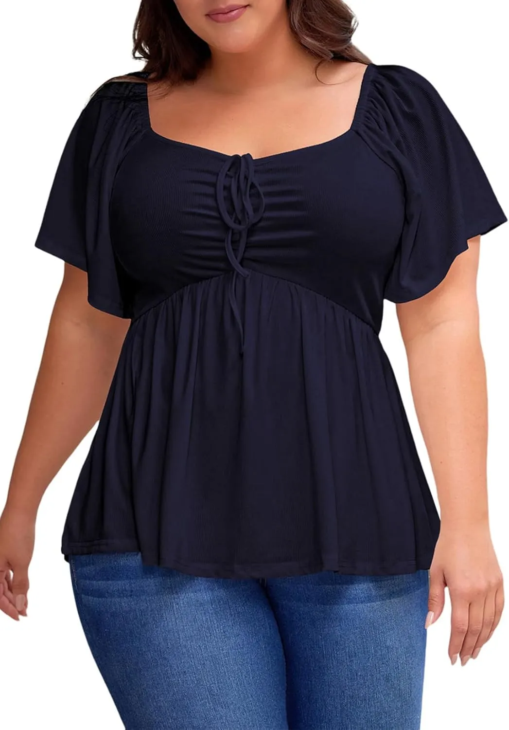 Eytino Women Plus Size Sweetheart Neck Short Sleeve Shirred Peplum Blouse Tops Shirts(1X-5X)