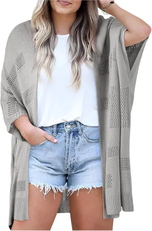 Eytino Womens Plus Size Cardigan Casual Short Sleeve Waffle Knit Kimono Open Front Tops(1X-5X)