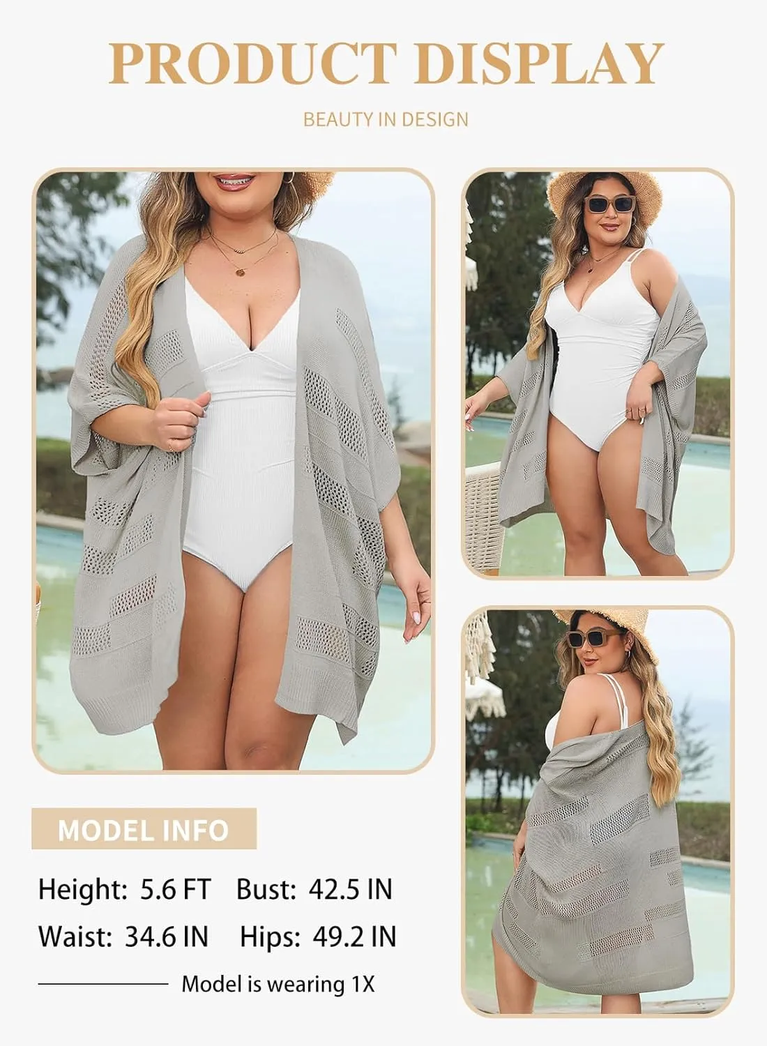 Eytino Womens Plus Size Cardigan Casual Short Sleeve Waffle Knit Kimono Open Front Tops(1X-5X)