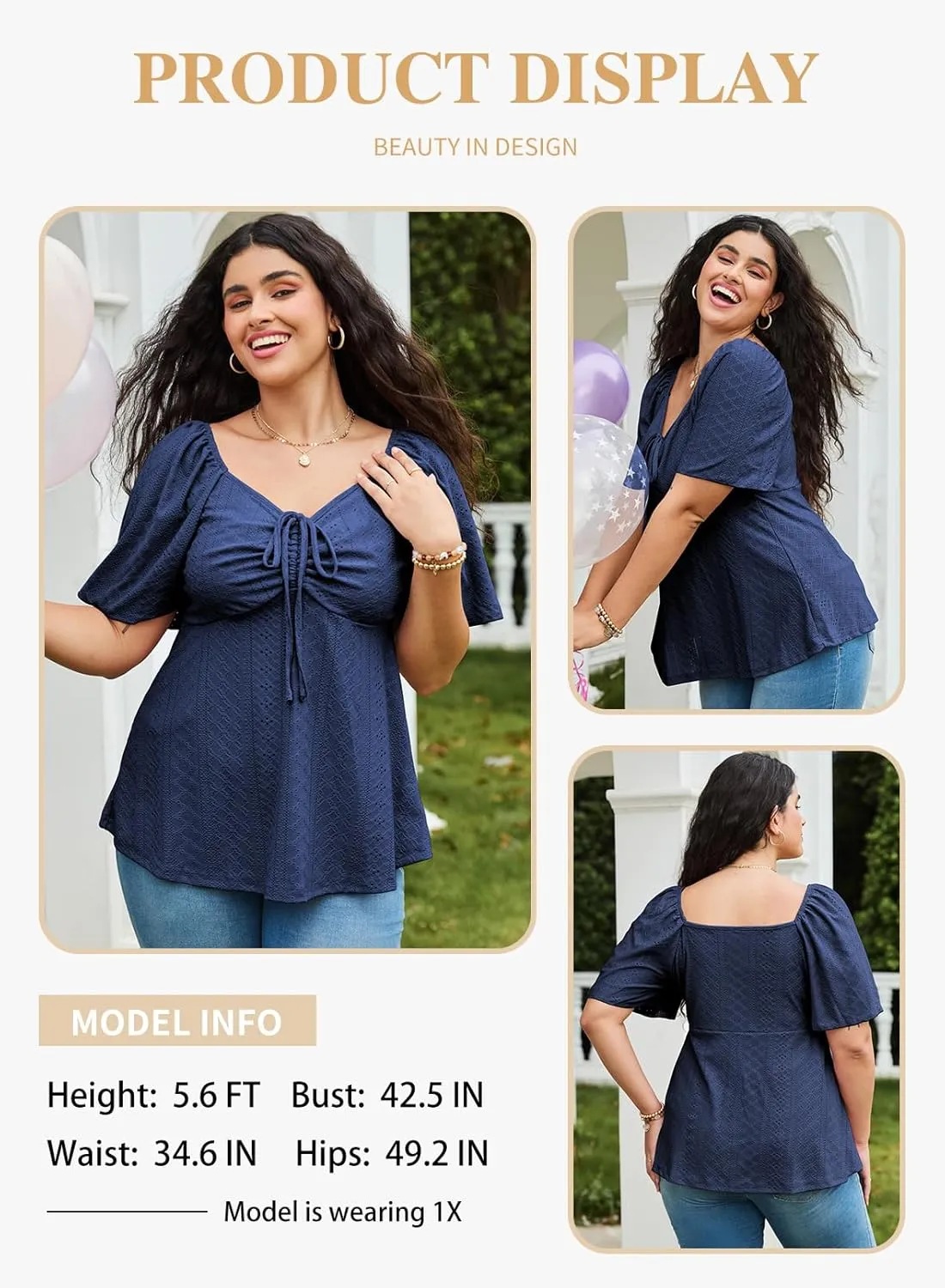 Eytino Womens Plus Size Tops Sweetheart Neck Short Sleeve Eyelet Embroidery Summer Loose Peplum Shirts(1X-5X)