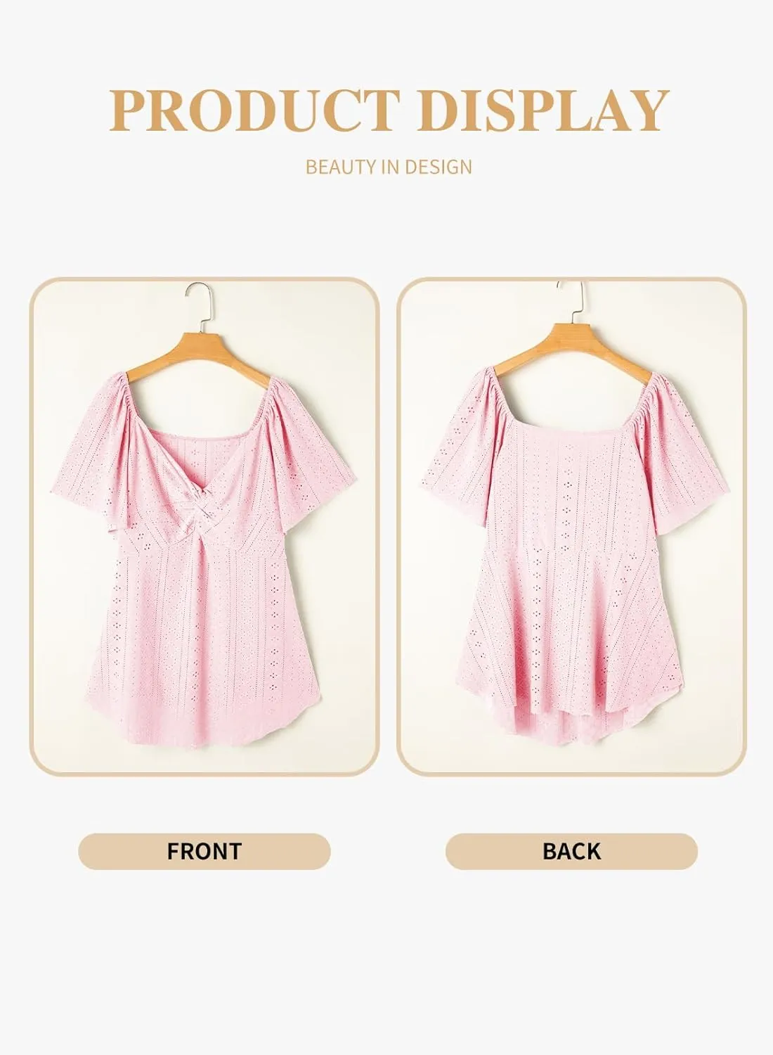 Eytino Womens Plus Size Tops Twist Front V Neck Short Sleeve Eyelet Embroidery Summer Loose Blouse Shirts(1X-5X)