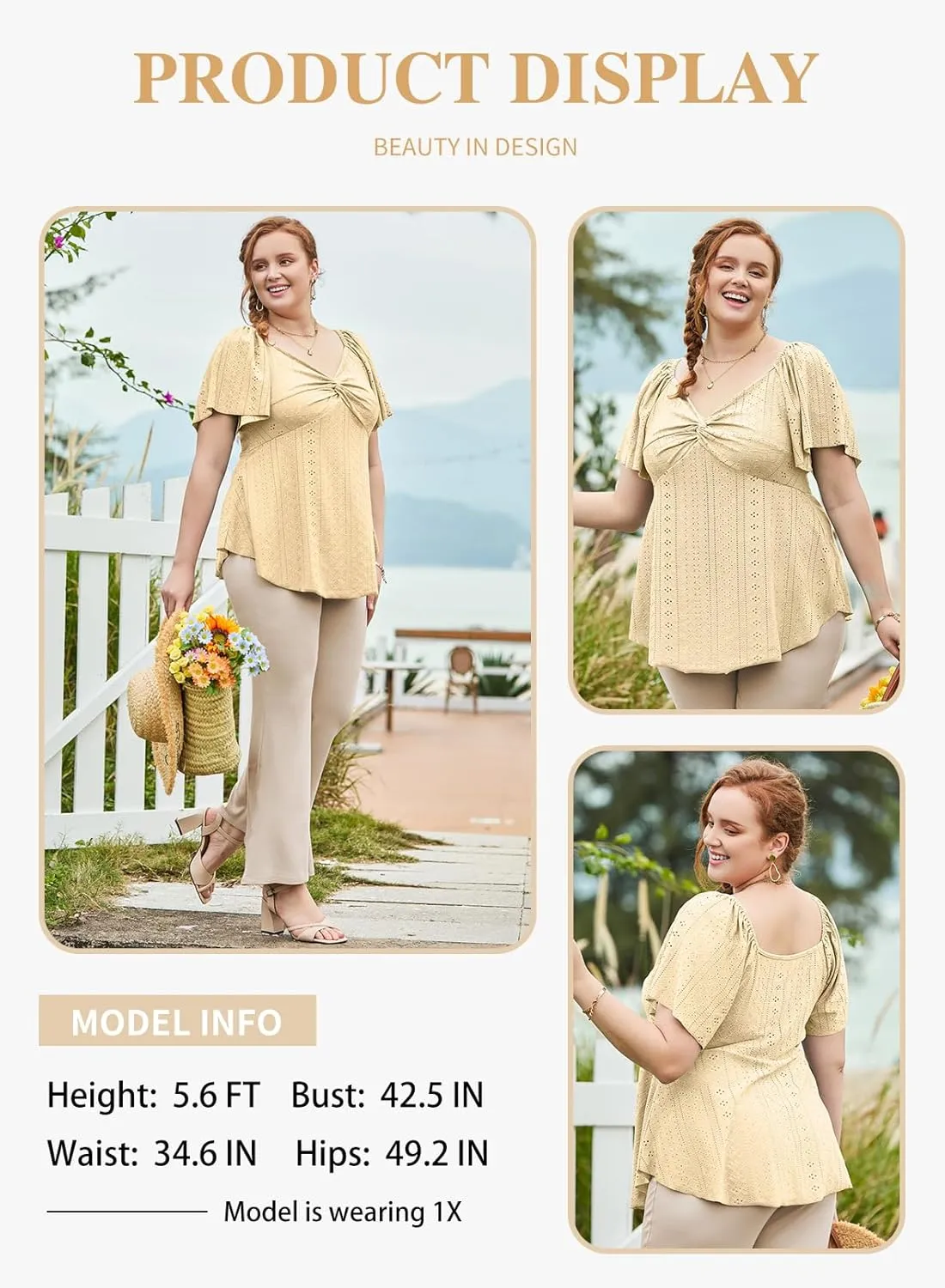 Eytino Womens Plus Size Tops Twist Front V Neck Short Sleeve Eyelet Embroidery Summer Loose Blouse Shirts(1X-5X)