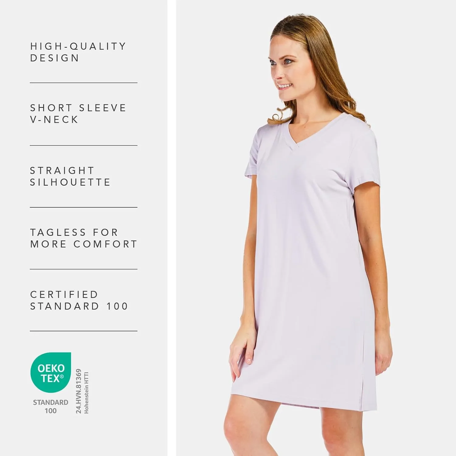 Fishers Finery Women's Organic Cotton and Rayon Blend Short Sleeve Sleep Dress Sleep Shirt
