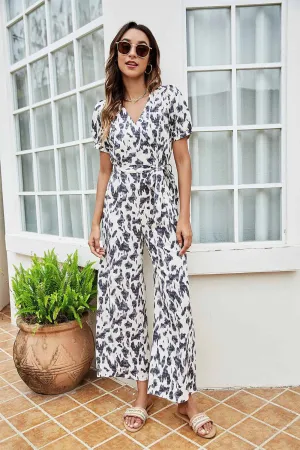Floral Print Tie-Front High Waist Jumpsuits