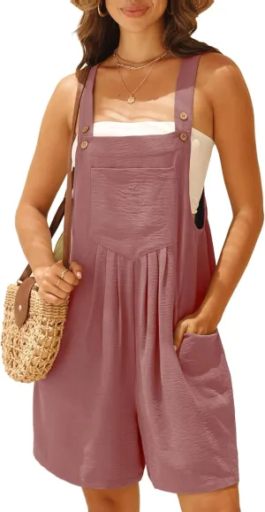 GRECERELLE Jumpsuits For Women Summer Short Overalls Casual Sleeveless Adjustable Loose Women's Rompers with Pockets 2025