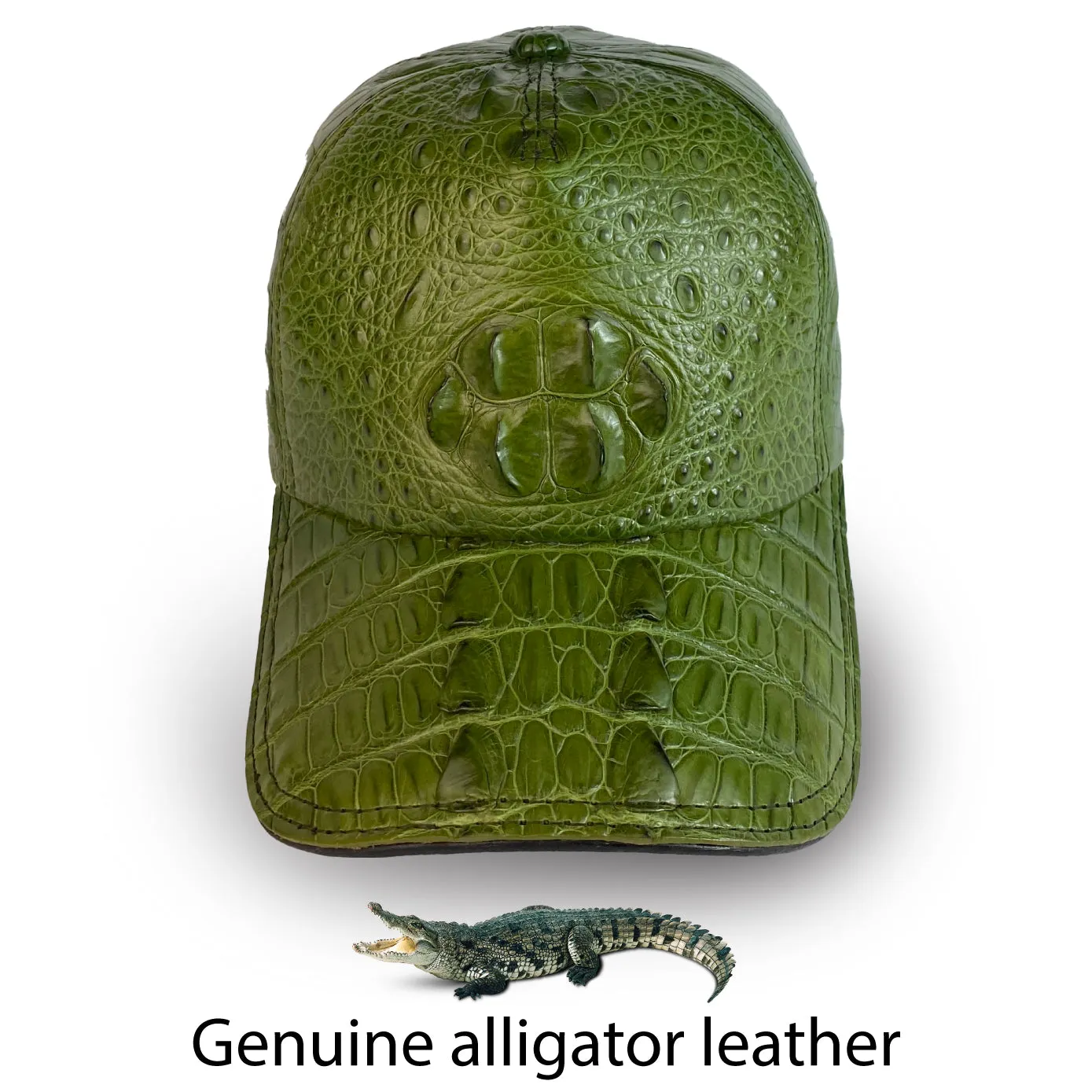 Green Alligator Leather Outdoor Cap | Men Exotic Skin Baseball Cap With Strapback | HAT-GRE-55