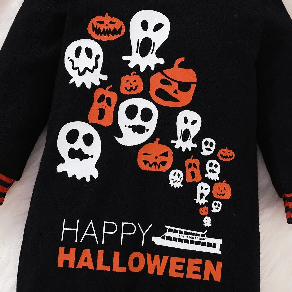 Halloween Baby Allover Raglan Pumpkin Rompers Hooded Jumpsuit For Kids