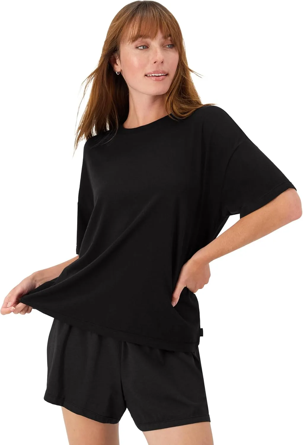 Hanes Women's Originals 2 Piece Lounge, Comfywear Supersoft Boxy T-Shirt & Sleep Shorts Loungewear Set