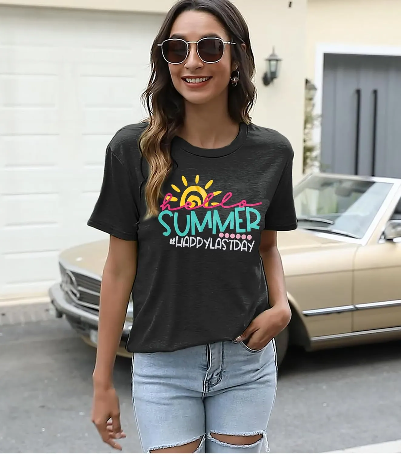 Happy Last Day of School Shirts Women Hello Summer Teacher Life Tops School Graduation Tee Appreciation Gift Blouse