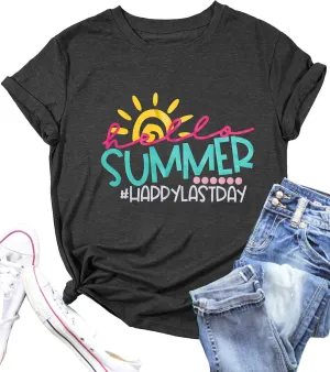 Happy Last Day of School Shirts Women Hello Summer Teacher Life Tops School Graduation Tee Appreciation Gift Blouse