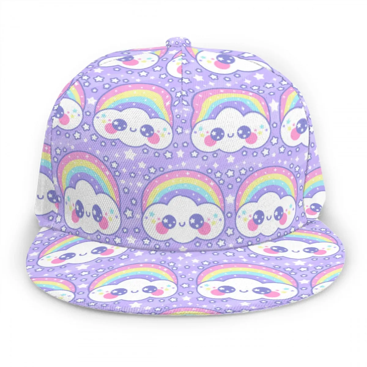 Happy Rainbow Cloud Purple Baseball Cap With Flat Brim