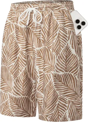 Hardaddy Men's Hawaiian Beach Shorts Lightweight Elastic Waist Lounge Pants for Travel & Sleep