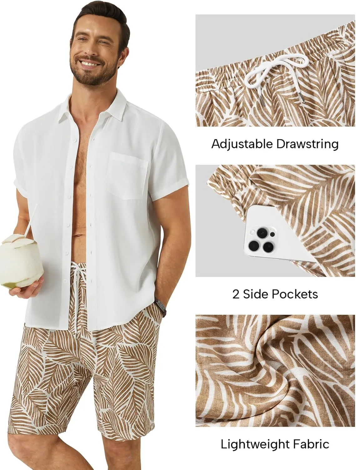 Hardaddy Men's Hawaiian Beach Shorts Lightweight Elastic Waist Lounge Pants for Travel & Sleep