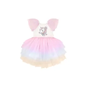 Huxbaby Unicorn Tiered Rainbow Party Dress