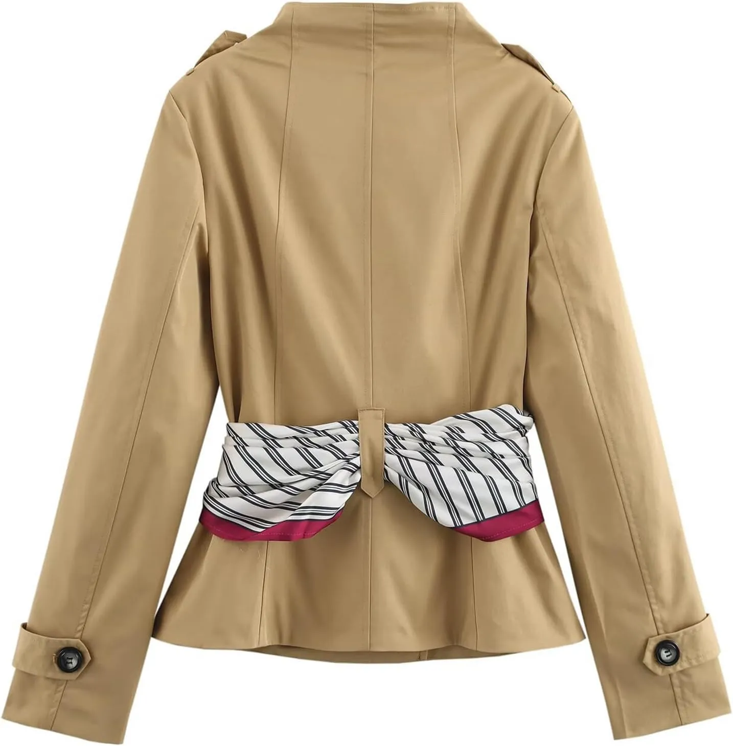KEOMUD Women's Spring Fall Double Breasted Cropped Trench Coat,Casual Elegant Short Trench Coat Jacket with Scarf