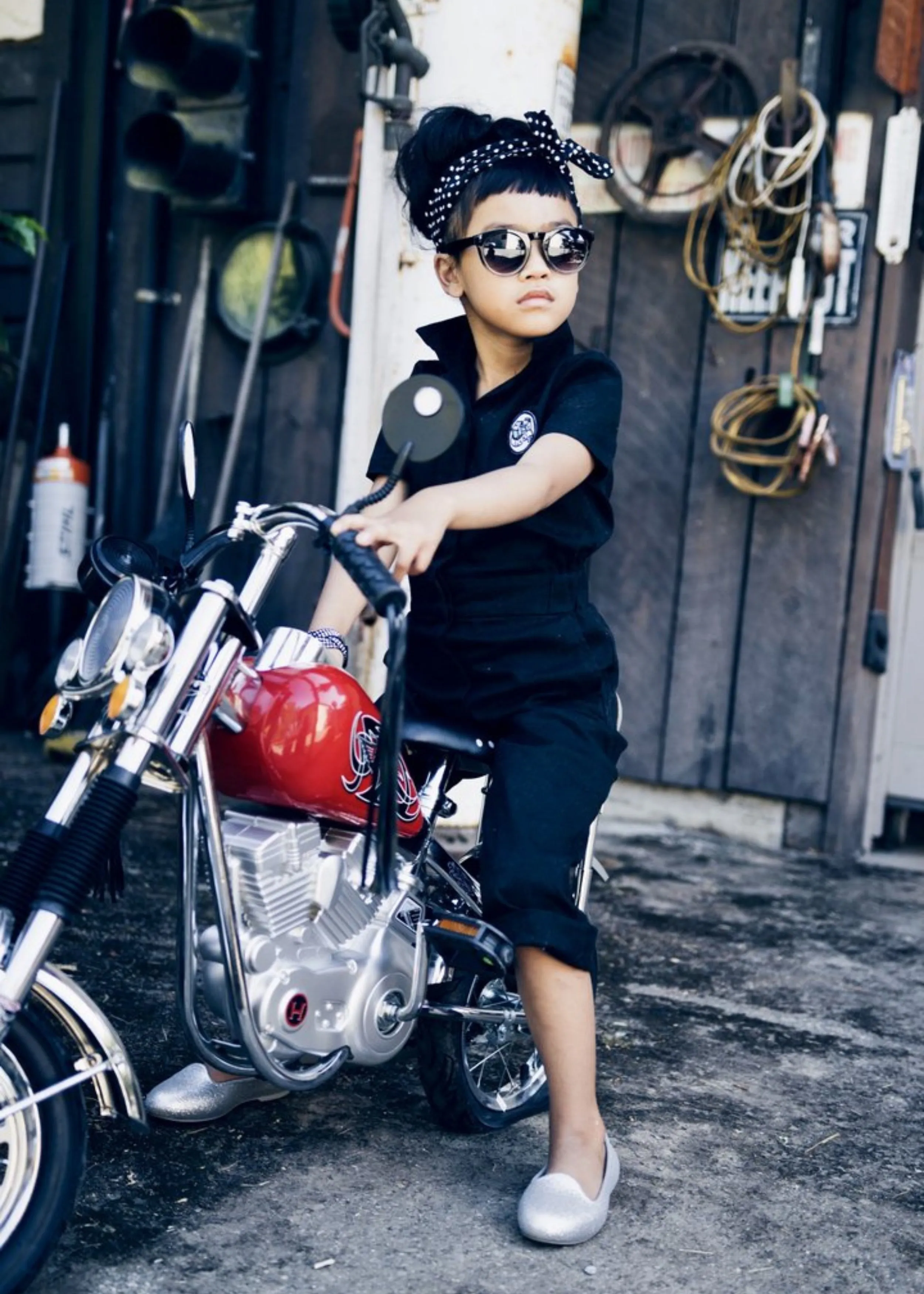 Knuckleheads Girls Black Grease Monkey Coverall