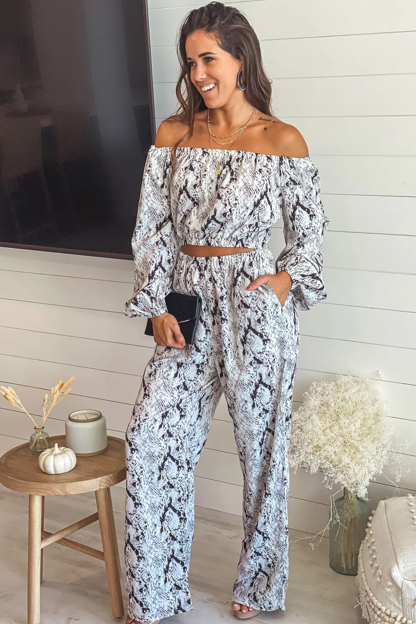 Light Gray Snake Print Jumpsuit
