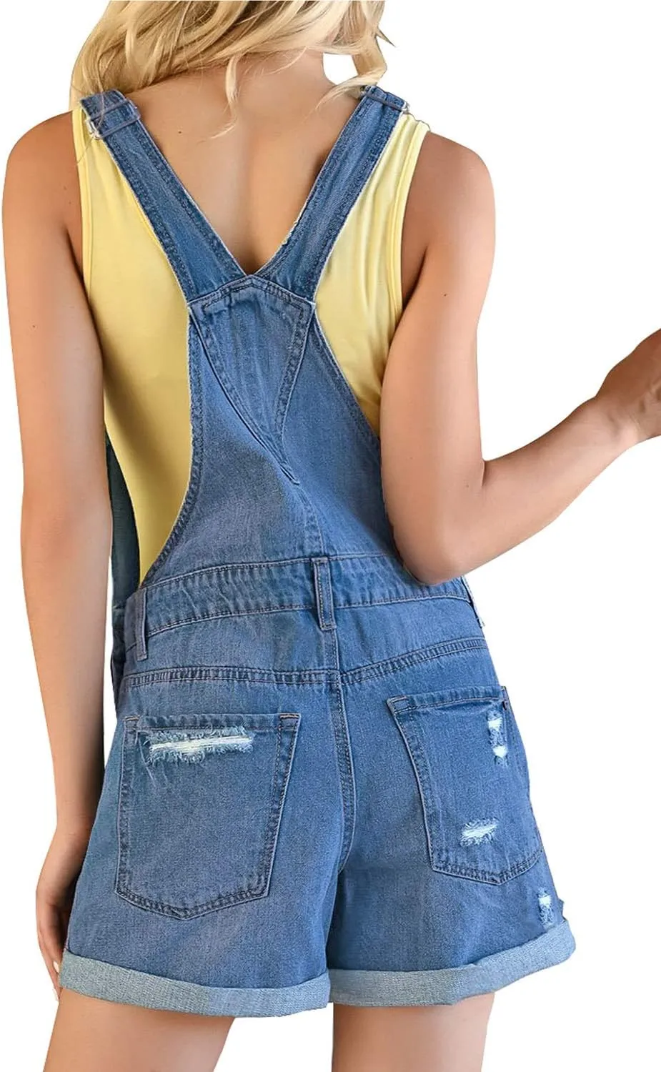 luvamia Women's Ripped Short Overalls Adjustable Denim Bib Overall Shorts Romper