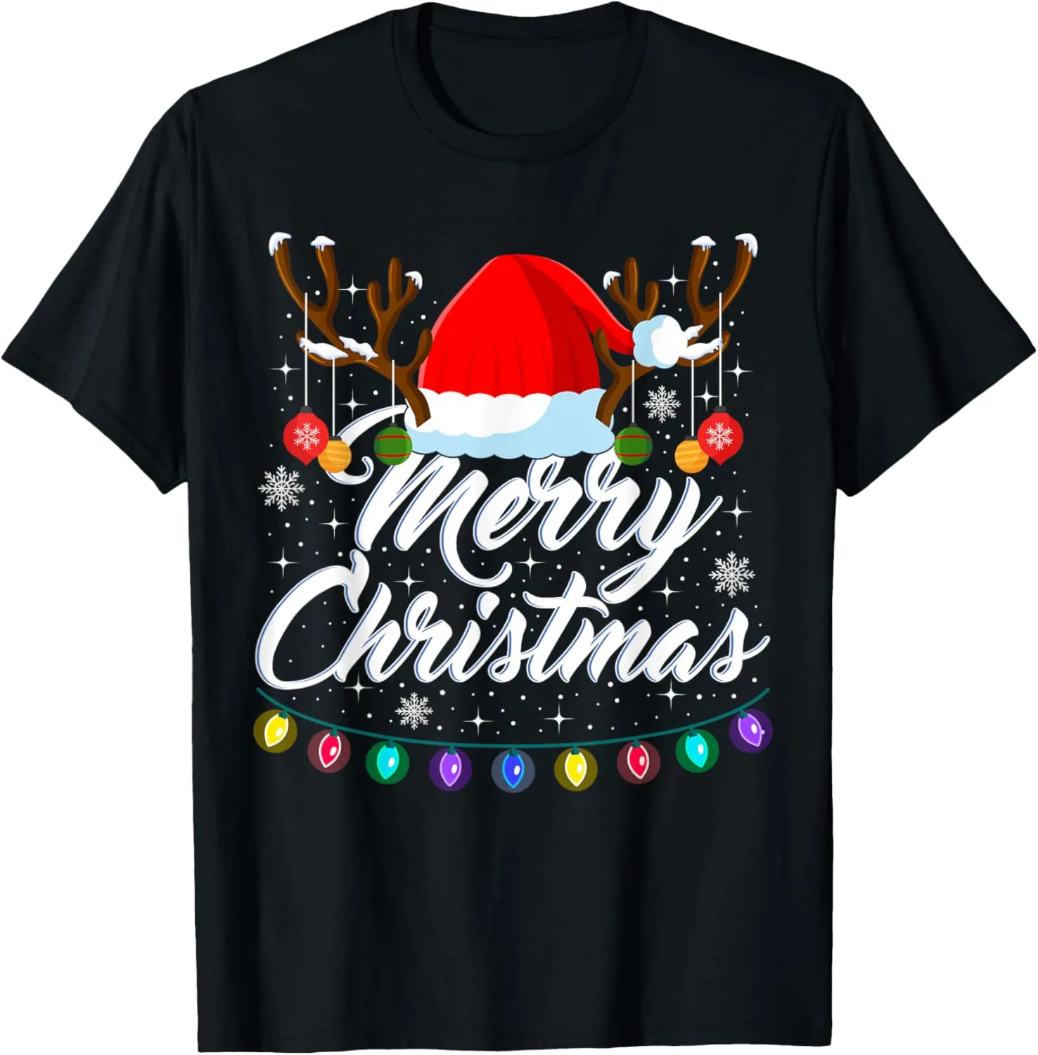 Merry Christmas Red Santa Hat Reindeer Xmas Matching Family T-Shirt