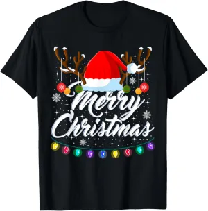 Merry Christmas Red Santa Hat Reindeer Xmas Matching Family T-Shirt