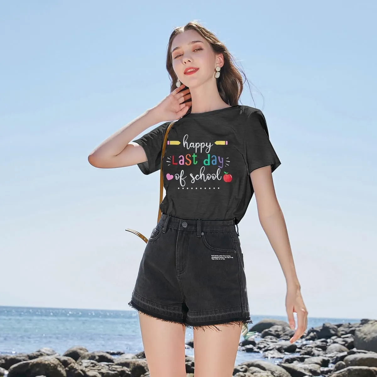 MNLYBABY Happy Last Day of School Shirt Women Teachers Shirt School Graduation Tee Appreciation Gift Teacher Life Top