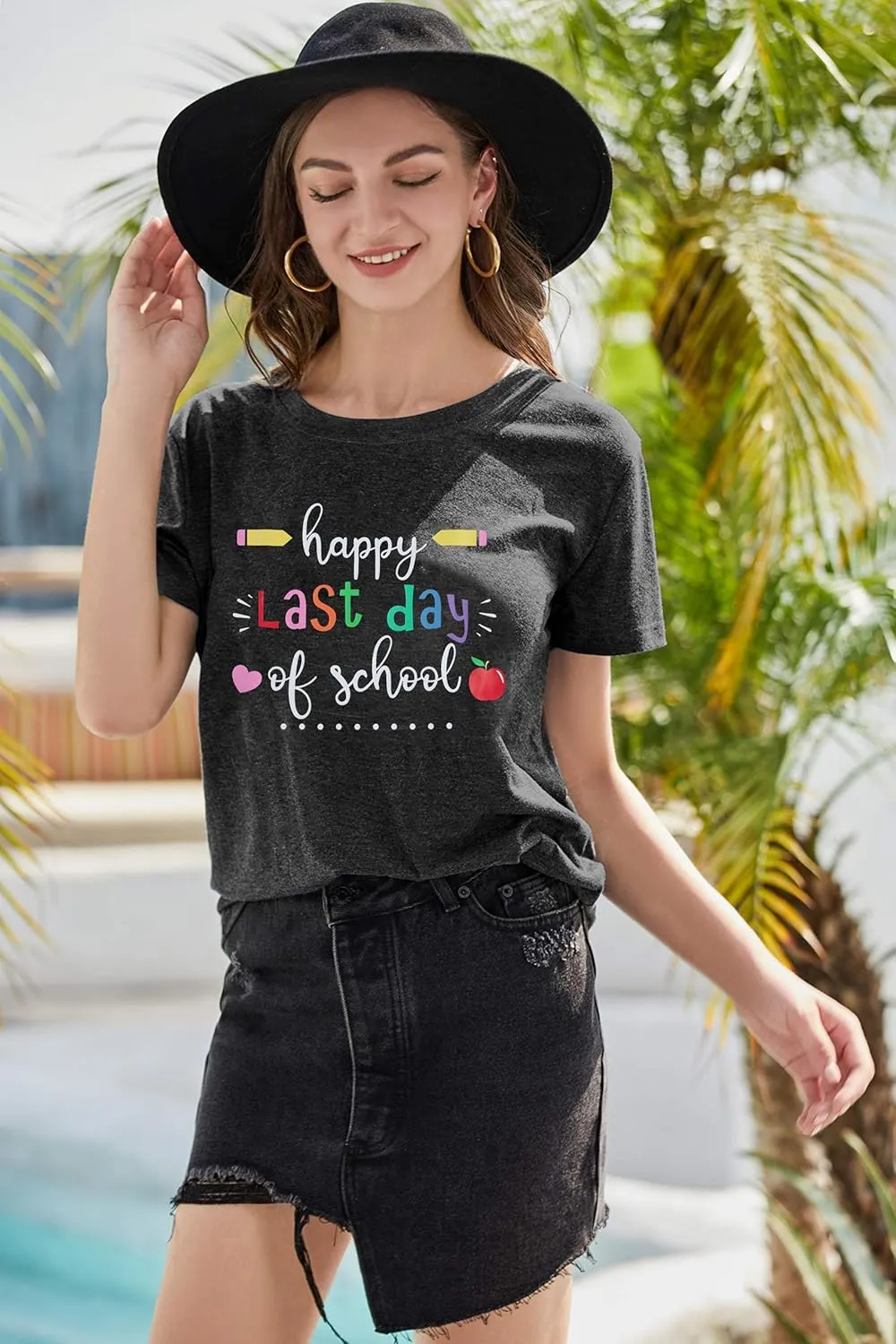 MNLYBABY Happy Last Day of School Shirt Women Teachers Shirt School Graduation Tee Appreciation Gift Teacher Life Top