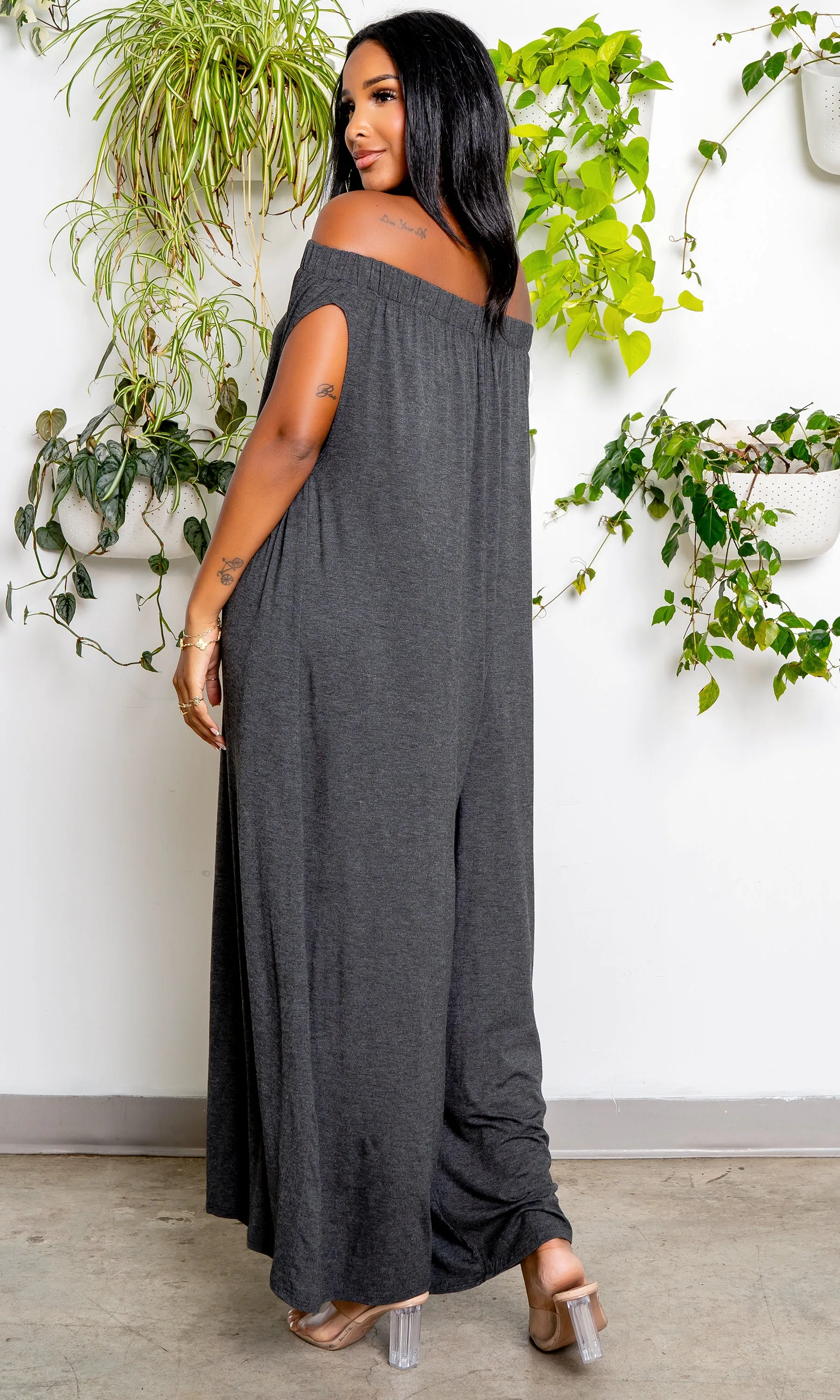 Off the Shoulder Harem Jumpsuit - Grey