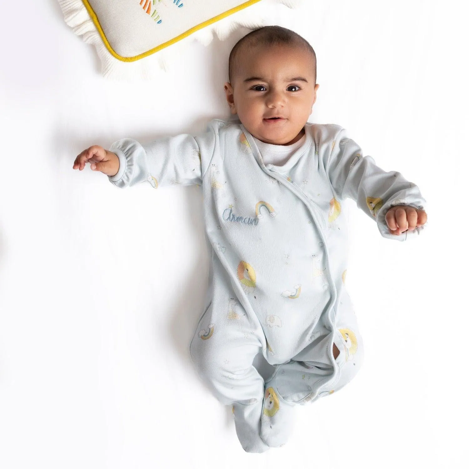 Personalised Lion Printed Baby Sleepsuit